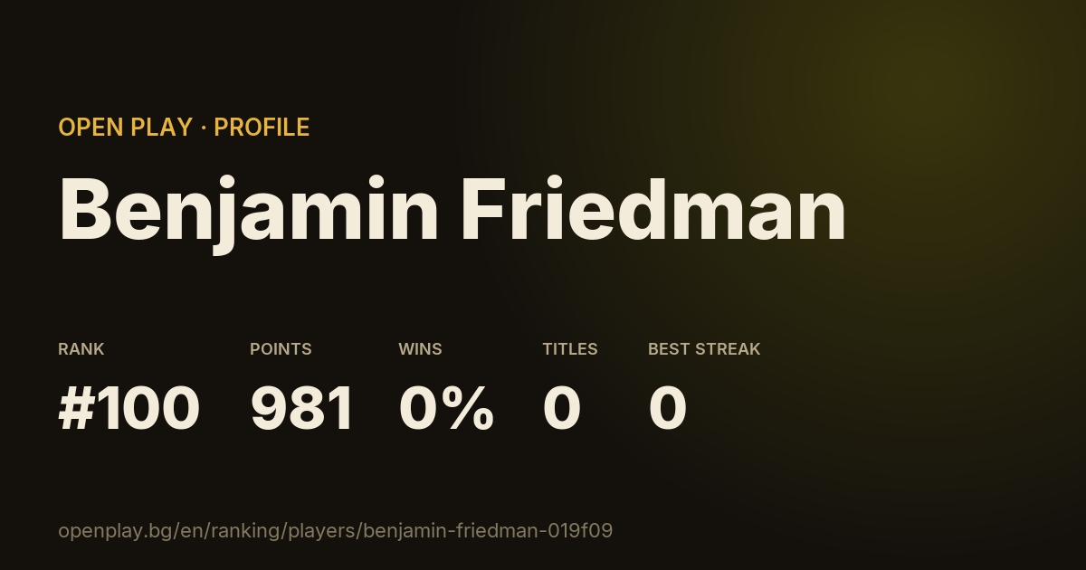 Benjamin Friedman on OPEN PLAY