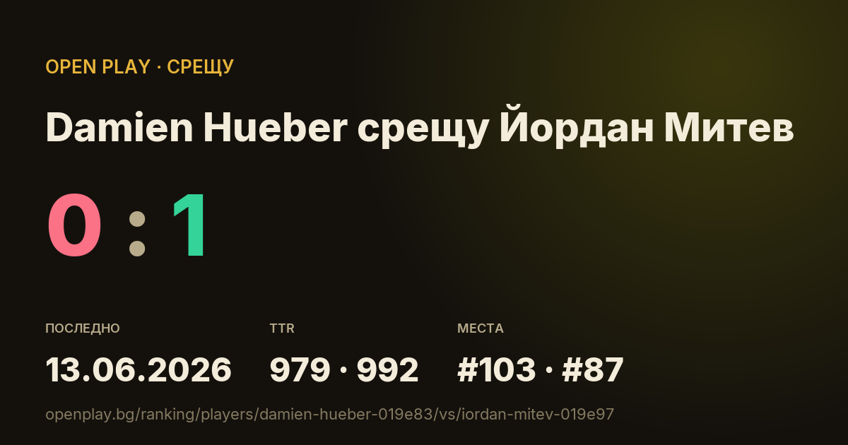 Damien Hueber срещу Йордан Митев в OPEN PLAY
