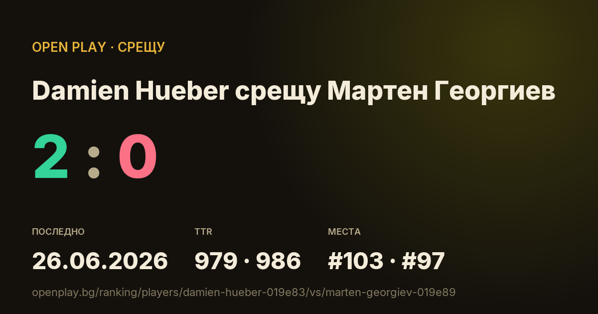 Damien Hueber срещу Мартен Георгиев в OPEN PLAY