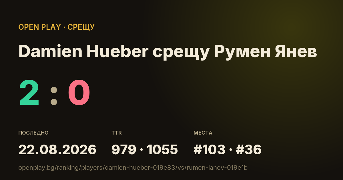Damien Hueber срещу Румен Янев в OPEN PLAY