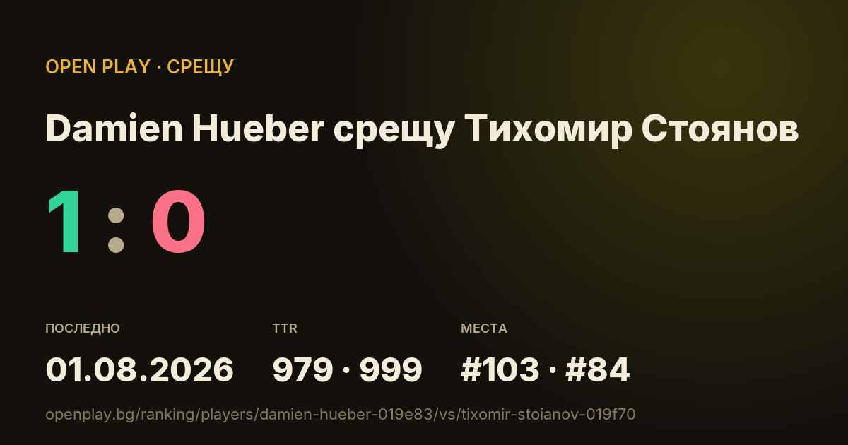 Damien Hueber срещу Тихомир Стоянов в OPEN PLAY