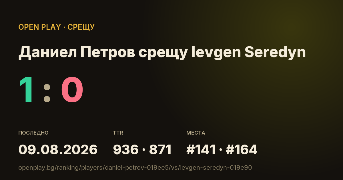 Даниел Петров срещу Ievgen Seredyn в OPEN PLAY