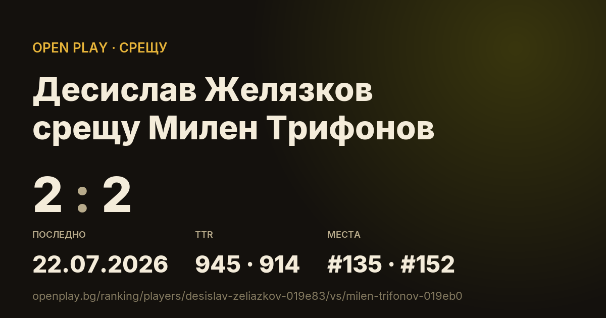 Десислав Желязков срещу Милен Трифонов в OPEN PLAY