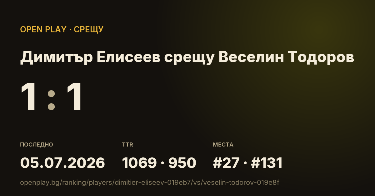 Димитър Елисеев срещу Веселин Тодоров в OPEN PLAY