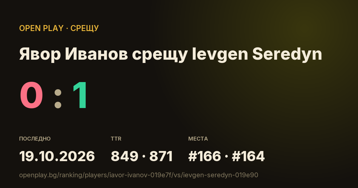 Явор Иванов срещу Ievgen Seredyn в OPEN PLAY