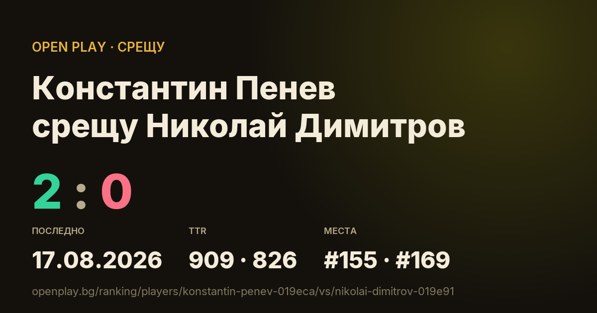 Константин Пенев срещу Николай Димитров в OPEN PLAY