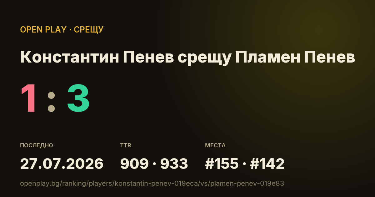Константин Пенев срещу Пламен Пенев в OPEN PLAY