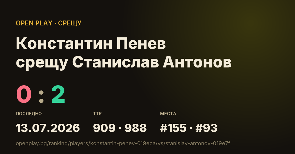 Константин Пенев срещу Станислав Антонов в OPEN PLAY