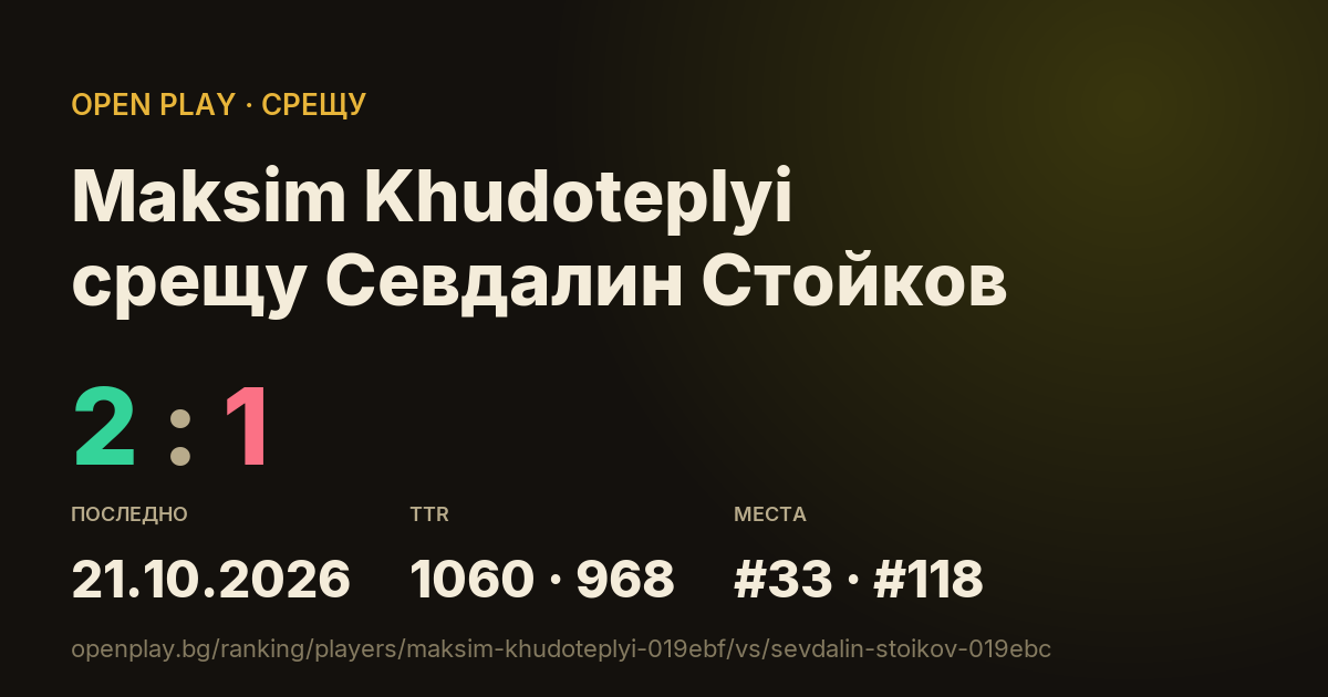 Maksim Khudoteplyi срещу Севдалин Стойков в OPEN PLAY