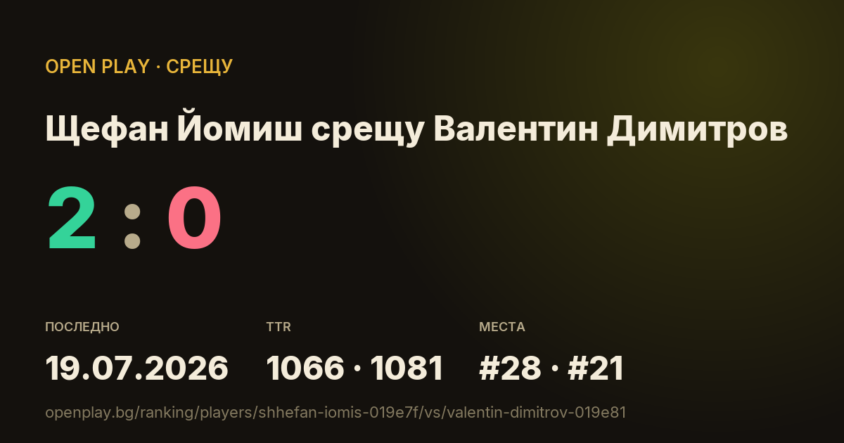 Щефан Йомиш срещу Валентин Димитров в OPEN PLAY
