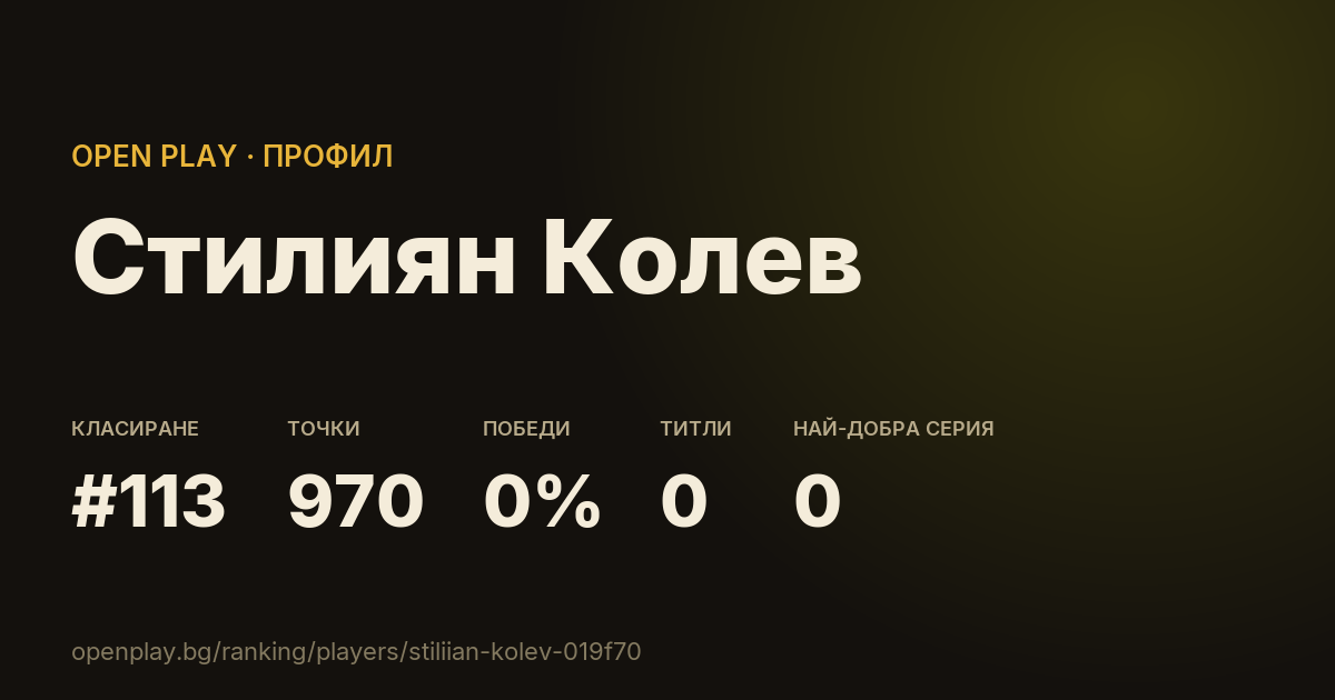 Картичката на Стилиян Колев в OPEN PLAY