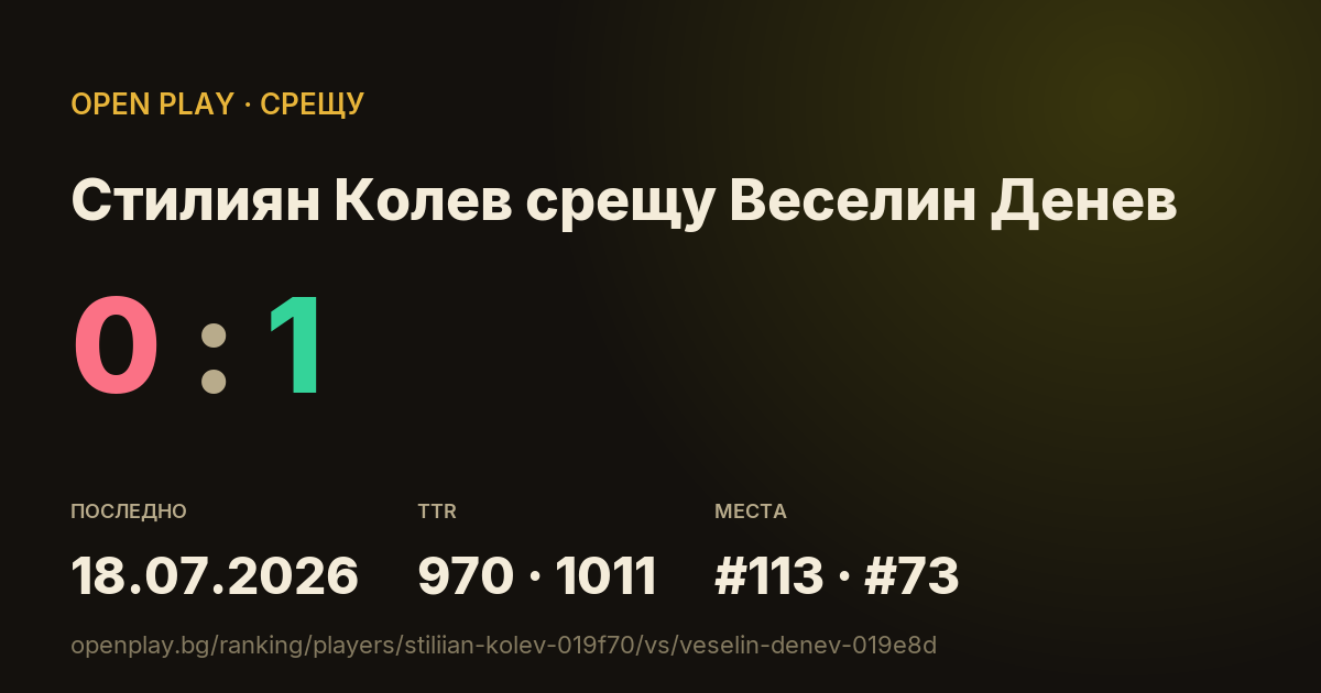 Стилиян Колев срещу Веселин Денев в OPEN PLAY