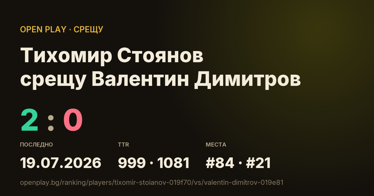 Тихомир Стоянов срещу Валентин Димитров в OPEN PLAY